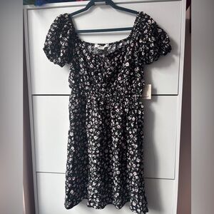 Passport Smocked waist Black & Pink Floral Dress